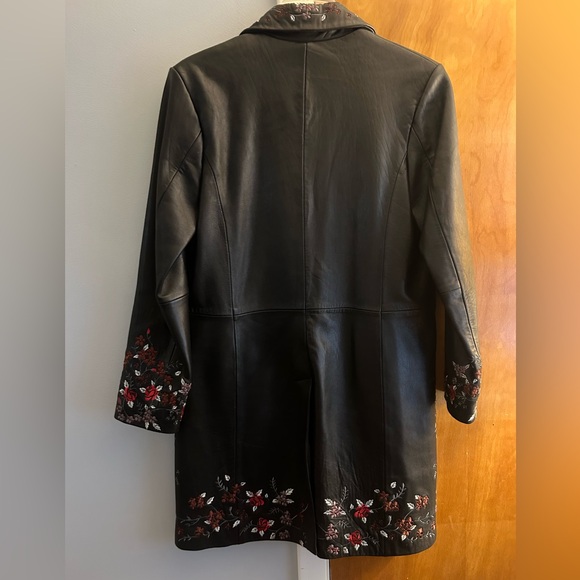 Leather & embroidered Kasper Dress Coat Small - Picture 8 of 9